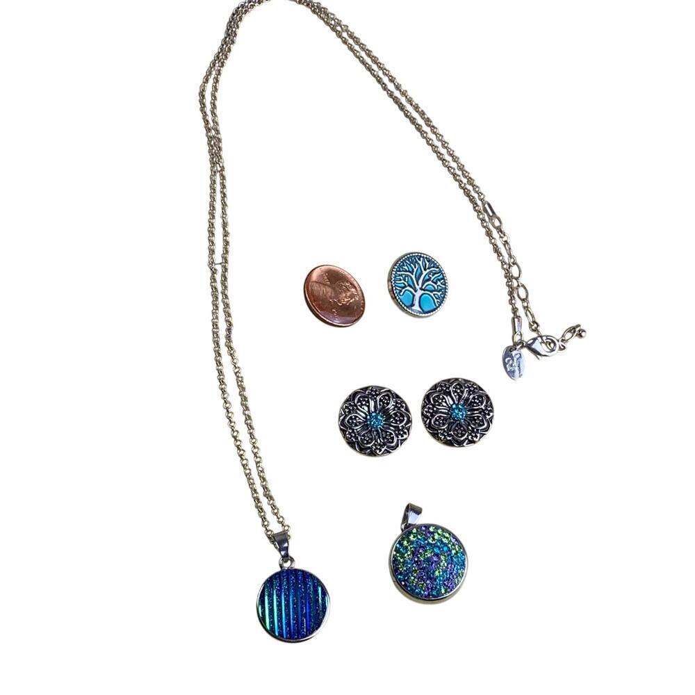 Snap in Pendent Necklace with 6 Teal Blue Tone Snaps "Gingersnaps"